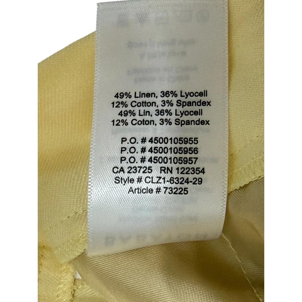 Babaton Aritzia Linen Blend Pull-On Ankle Pants Size 2 Butter Yellow Pleated